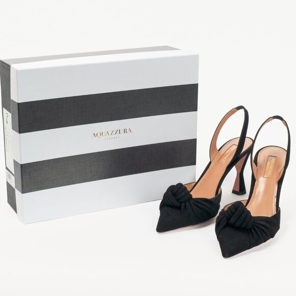 Aquazzura Kiki Sling 85 Black Suede Knotted Heels - Picture 10 of 10